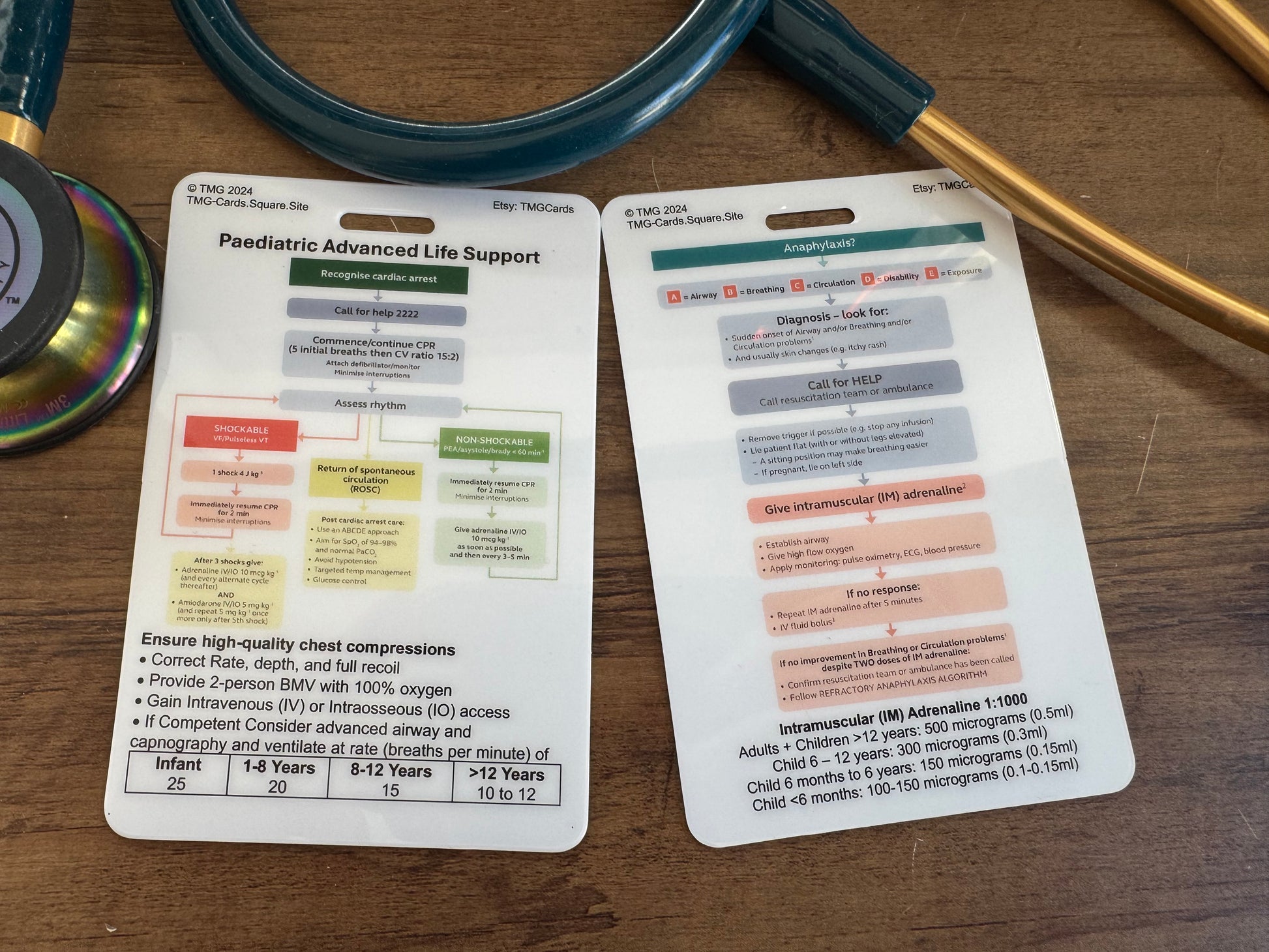 Paediatric Advanced Life Support (P-ALS) with Anaphylaxis Healthcare, Nursing, Medical Educational Pocket Card