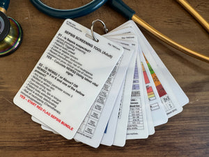 Set of 9 Healthcare, Nursing, Medical Educational Pocket Cards including Adult Sepsis Screening Tool