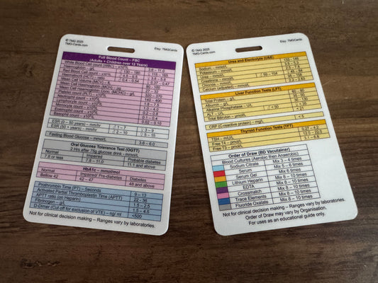 Blood Test Ranges and Labatory Ranges Healthcare, Nursing, Medical Pocket Card