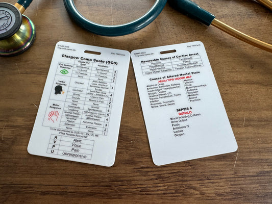 GCS, Sepsis 6, Causes of Altered Mental State, Reversible Causes of Cardiac Arrest Healthcare, Nursing, Medical Pocket Card