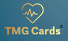 TMG Cards Logo. Teal background with gold text and heart with ECG rhythm. 