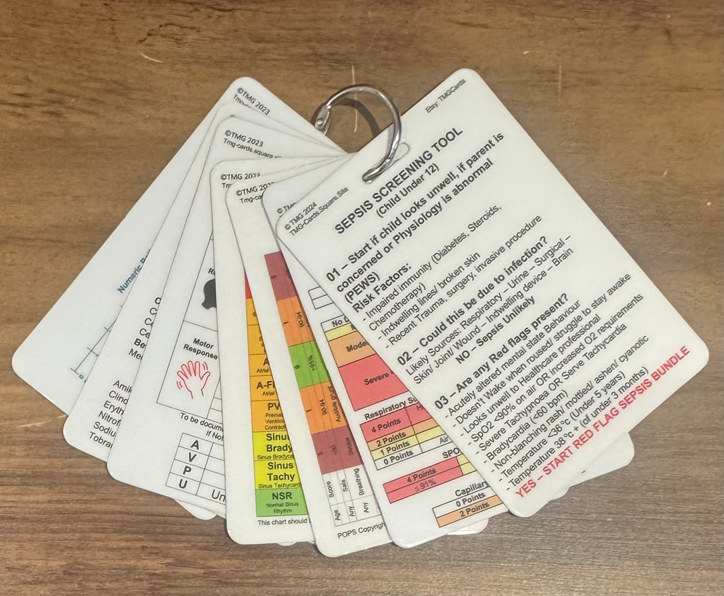 Set of 7 Healthcare Educational Pocket Cards - Paediatric Bundle (Sepsis)